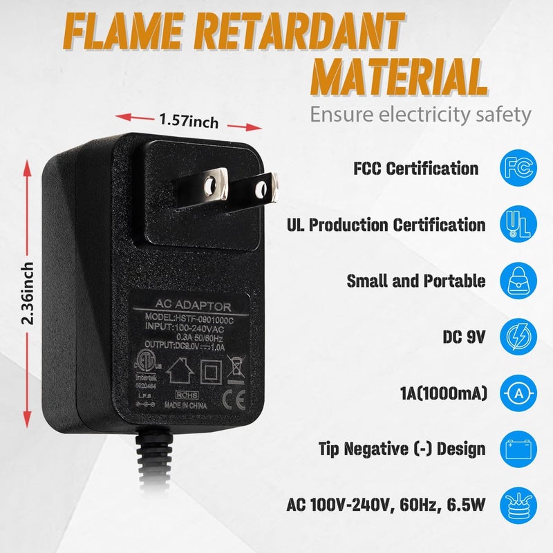 STRICH SPA-10 Guitar Pedal Power Supply Adapter (1000mA -1A) AC DC 9V with 4 Way Daisy Chain Pedal Cables, Compatible for Most Effect Pedals (Tip Negative), Black - Image 4